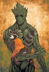  961 alien anthro balls butt duo flora_fauna groot guardians_of_the_galaxy kreuz961 looking_at_viewer male mammal plant raccoon raised_tail rocket_raccoon sitting size_difference tree 