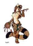  anthro beads breasts clothed clothing drum female genet hair half-dressed headband jewels kalahari loincloth long_hair looking_at_viewer mammal musical_instrument skimpy solo topaz topless tribal 