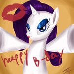  bedroom_eyes blue_eyes equine eyeshadow female feral friendship_is_magic fur hair happy_birthday hooves horn jeki kiss_mark lipstick long_hair looking_at_viewer makeup mammal my_little_pony purple_hair rarity_(mlp) selfie smile solo unicorn white_fur writing 