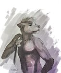  2014 abs angry anthro canine colored dagger dog fur grey_eyes grey_fur male mammal nude piercing shaded sketch snarling solo tar0 teeth weapon 