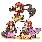  belt bikini black_hair chibi christmas clothing coat concave_(artist) female group hair hat holidays looking_at_viewer mawile nintendo one_eye_closed open_mouth pink_hair plain_background pok&eacute;mon red_eyes santa_hat shiny_pok&eacute;mon shoes swimsuit teeth video_games wink 