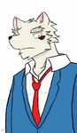  anthro blue_eyes canine fur looking_at_viewer male mammal necktie plain_background solo sou standing suit surprise white_background white_eyebrows white_fur wolf 