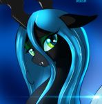  2014 bedroom_eyes changeling fangs female feral friendship_is_magic green_eyes green_hair hair holes looking_at_viewer my_little_pony portrait queen_chrysalis_(mlp) skyline19 slit_pupils solo wings 