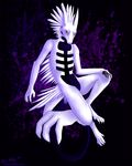  2011 alien ambiguous_gender anthro blue_skin claws feathers floating horn nude pawpads paws saruki skinny solo unknown_species white_skin yellow_eyes 