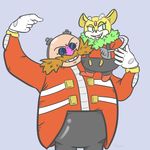  anthro archie_comics bald blue_background chinchilla dr._eggman duo eyewear facial_hair female fur glasses gloves goggles green_eyes human male mammal mustache obese oliwun onlyloveiswithus overweight parody plain_background pointing rodent sega size_difference smile sonic_(series) thunderbolt_the_chinchilla yellow_fur 