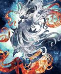  ambiguous_gender blue_eyes dragon fire hair kann1kura_(kanna) nintendo pok&eacute;mon reshiram solo video_games white_hair 