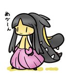  :3 black_eyes blush concave_(artist) female japanese_text mawile mega_evolution mega_mawile nintendo plain_background pok&eacute;mon solo teeth text video_games 