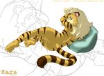  bbmbbf butt feline female kara_(furryneko) looking_at_viewer mammal nude pillow solo tiger 