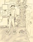  anthro barefoot canine clothed clothing cyber_world gloves goldenhope hand_on_hip male mammal mixed_media pen_(artwork) pencil_(artwork) scarf solo standing traditional_media_(artwork) 