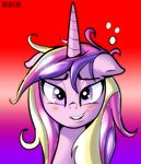  2014 blush equine female feral friendship_is_magic fur half-closed_eyes hi_res horn looking_at_viewer mammal my_little_pony pink_fur princess_cadance_(mlp) purple_eyes shaded skyline19 smile solo unicorn 