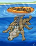  2013 5_toes anal anthro balls canine cum cum_underwater dog duo eyes_closed forced gay hairy happy human_feet inner_tube k-9 male mammal muscles mustelid otter partially_submerged penis plantigrade sex thick_penis toes underwater water 