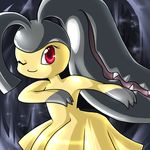  black_hair cave female hair jiayi looking_at_viewer mawile nintendo one_eye_closed pok&eacute;mon red_eyes smile solo teeth video_games wink 