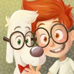  anthro blush bow_tie brown_eyes bust_portrait canine clothing duo eyewear friends fur glasses green_eyes hair human male mammal mr._peabody mr._peabody_and_sherman portrait raised_eyebrows red_hair sherman shirt smile waving what-the-wabac white_fur 