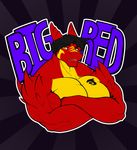  anthro biceps big-red big-red_(character) big_muscles dragon male muscles name_badge scalie solo 