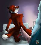  anal anal_penetration anthro bed blue_body butt canine domination duo fox gay klynolder knot male mammal on_bed penetration penis submissive suggestive 
