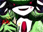  anthro creepy fantajii_dm_(artist) female gardevoir green_hair hair humanoid japanese_text nintendo pok&eacute;mon red_eyes smile solo text video_games 
