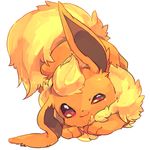  2014 ambiguous_gender cute eeveelution feral flareon fur looking_at_viewer nintendo orange_fur paws plain_background pok&eacute;mon red_eyes smile solo video_games white_background ひでこ 
