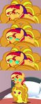  2014 adagio_dazzle_(eg) awake beavernator bed blonde_hair blue_eyes duo equestria_girls equine eyes_closed female hair hairband horn horse mammal my_little_pony orange_hair pillow pony purple_eyes red_hair sleeping sunset_shimmer_(eg) two_tone_hair unicorn young 