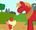  apple_bloom_(mlp) big_macintosh_(mlp) bow cloud duo equine female feral freckles friendship_is_magic grass hair hill horse male mammal my_little_pony outside pony slypon staredown tree wheat 
