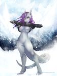  2014 anthro belayalapa breasts clothed clothing cold coldfire dragon female fire flashing hair hi_res horn looking_at_viewer non-mammal_breasts panties partially_clothed purple_hair pussy skimpy snow solo standing underwear 