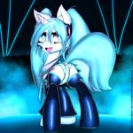  abstract_background blue_eyes blue_hair clothing cutie_mark equine female feral fur gamermac hair hatsune_miku headphones hooves horn legwear long_hair looking_at_viewer mammal my_little_pony open_mouth panties presenting raised_tail rear_view smile solo stockings underwear unicorn vocaloid vocaloids white_fur 