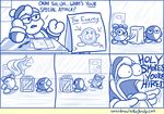  brawl_in_the_family crate english_text female king_dedede kirby_(series) lalala lololo male monochrome nintendo text video_games 
