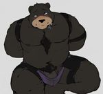  anthro bear blush bound bulge chubby clothed clothing collar half-dressed half-erect indigofactory male mammal partially_clothed penis solo topless underwear 