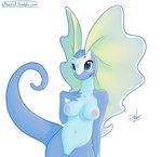  2014 anthro anthrofied atherol aurorus blue_eyes breasts female looking_at_viewer navel nintendo nipples nude open_mouth pinup plain_background pok&eacute;mon pok&eacute;morph pose pussy raised_arm solo standing video_games white_background 