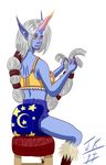  blue_skin diaper female hair horn humanoid league_of_legends long_hair plain_background soraka video_games white_hair 