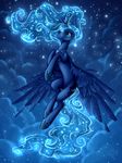  2014 asimos blue_eyes blue_hair blue_theme cloud cloudscape cool_colors crown cutie_mark equine female flying friendship_is_magic glowing glowing_hair hair horn mammal my_little_pony necklace night outside princess_luna_(mlp) sky solo sparkles star winged_unicorn wings 