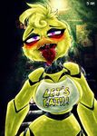  ahegao animatronic anthro avian big_breasts bird blush breasts chica_(fnaf) chicken dimwitdog drooling female five_nights_at_freddy&#039;s fur hi_res looking_at_viewer machine mechanical open_mouth purple_eyes robot saliva solo yellow_fur 