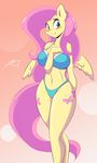  2014 anthro anthrofied big_breasts blue_eyes blush bra breasts clothing cutie_mark equine female fluttershy_(mlp) friendship_is_magic fur hair long_hair looking_away looking_back mammal mastergodai my_little_pony panties pegasus pink_hair smile solo standing thick_thighs underwear wide_hips wings yellow_feathers yellow_fur 