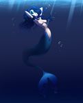  2013 blue_hair breasts bubble eyes_closed female fish_tail hair lui-ra marine mermaid navel nipples nude solo underwater water 