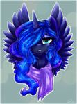  2014 blue_eyes blue_fur blue_hair dimwitdog equine female feral friendship_is_magic fur hair hair_over_eyes horn looking_at_viewer mammal my_little_pony princess_luna_(mlp) scarf smile solo winged_unicorn wings 