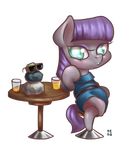  2014 alpha_channel clothing cup cyan_eyes drink earth_pony equine eyewear female friendship_is_magic fur grey_fur hair hi_res horse looking_at_viewer mammal maud_pie_(mlp) mrs1989 my_little_pony plain_background pony purple_hair rock solo stool sunglasses table transparent_background 