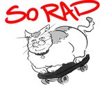  ambiguous_gender cat collar english_text feline mammal monochrome overweight reaction_image skateboard skateboarding solo text 