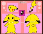  brown_eyes collar cute female fluffy fur mayu_(tartii) model_sheet nintendo open_mouth pikachu pok&eacute;mon smile solo tartii tuft video_games 