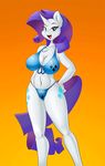  2014 anthro anthrofied big_breasts blue_eyes bra breasts cleavage clothed clothing cutie_mark equine female friendship_is_magic hair horn long_hair looking_at_viewer makeup mammal mastergodai my_little_pony navel open_mouth panties purple_hair rarity_(mlp) smile solo standing thick_thighs tongue underwear unicorn 