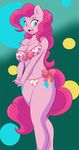  2014 anthro anthrofied big_breasts blue_eyes bow breasts cleavage clothed clothing cutie_mark equine female friendship_is_magic fur hair horse long_hair looking_at_viewer mammal mastergodai my_little_pony navel open_mouth pink_fur pink_hair pinkie_pie_(mlp) pony smile solo standing thick_thighs tongue wide_hips 