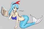  anthro blue_hair book butt cleavage clothed clothing female fish_tail hair hyrule_warriors lana marine mermaid ponytail purple_eyes solo source_request the_legend_of_zelda transformation unknown_artist video_games 