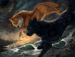  ambiguous_gender blue_eyes canine feral lighting mammal rhyu running sea storm thunder water wave wolf 