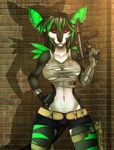  aimi anthro breasts ear_piercing female jackthekipper looking_at_viewer mammal panya_zhara piercing ranged_weapon smile solo weapon 