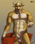  abs anthro balls biceps bovine brown_fur cattle dripping erection fur horn humanoid_penis looking_at_viewer male mammal mino muscles navel necklace nipples nude pecs penis pose precum rov solo standing sweat tan_fur toned towel uncut white_fur 