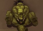  alligator anthro anus balls bandit biceps butt chubby chumbasket collaboration erection gloves hat humanoid_penis looking_at_viewer lying male markwulfgar mask musclegut muscles nude on_back penis reptile scalie solo trigger_(character) 