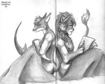  2014 anthro duo feline fish greyscale lion male mammal marine monochrome muscles nude pencil_(artwork) sad shark skyeylion traditional_media_(artwork) 