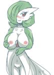  2014 anthro big_breasts blush breasts female gardevoir humanoid looking_at_viewer minun_(artist) navel nintendo nipples plain_background pok&eacute;mon pussy red_eyes solo standing video_games white_background 