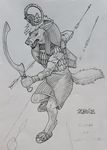  2014 angry anthro armor arrow biological canine dodging egyptian headdress male mammal plain_background running shaded shield sketch solo sword tunic weapon wolf 