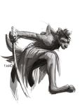  2014 anthro assassin assassin&#039;s_creed canine claws cloak clothing dog ear_piercing greyscale jumping male mammal monochrome pawpads paws piercing robe shaded sketch solo sword tar0 video_games weapon 