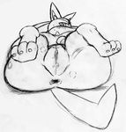  2014 anthro anus blush breasts canine cula female fur looking_at_viewer lucario mammal nintendo plain_background pok&eacute;mon presenting pussy solo spikes video_games wet white_background 