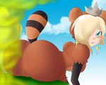  anus big_butt blonde_hair blue_eyes butt crown fart female gas hair human long_hair mammal mario_bros mustard_gas nintendo piercing princess pussy rosalina_(mario) royalty solo tanooki_suit tanuki video_games 